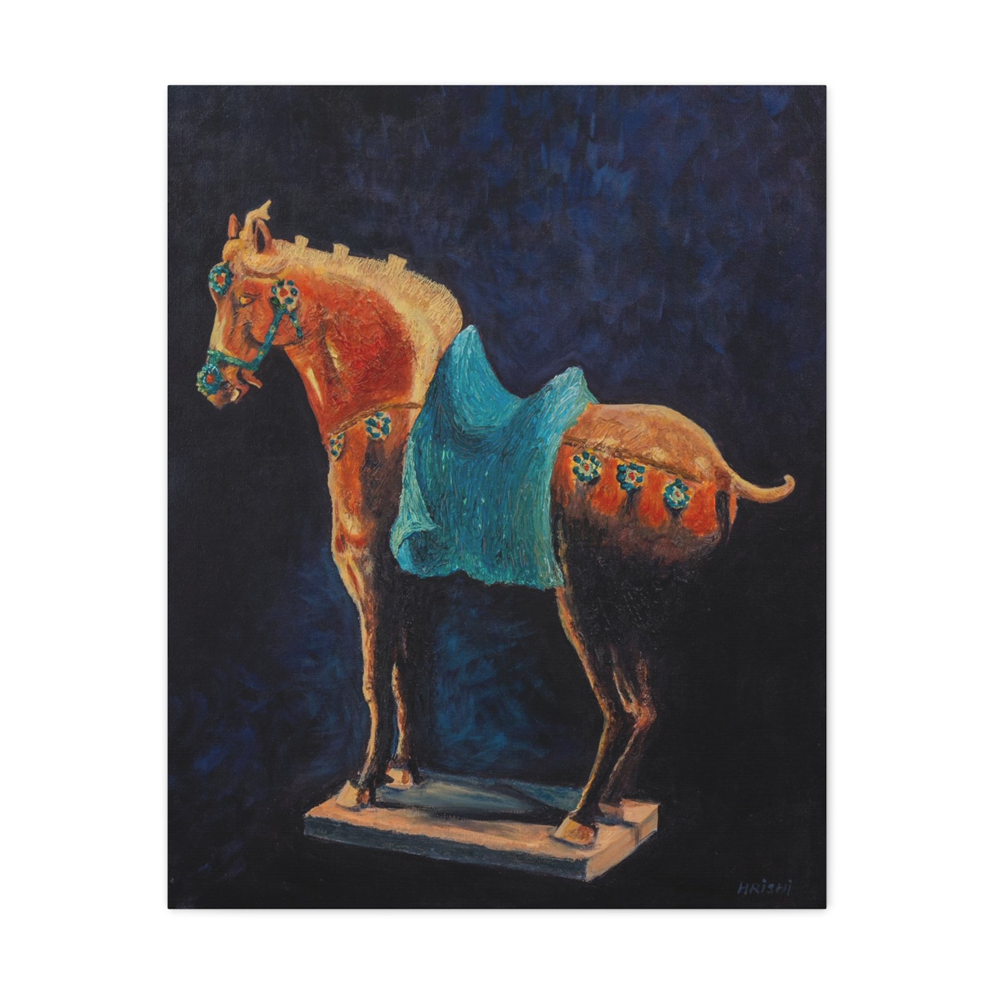 Equestrian Art Canvas Print — Blue Saddle Horse Matte Stretched Wall Art