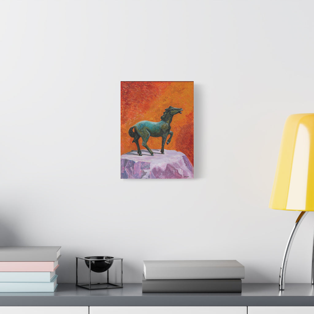 "One the Verge" Bronze Horse Statue Canvas Print — Vibrant Equestrian Wall Art