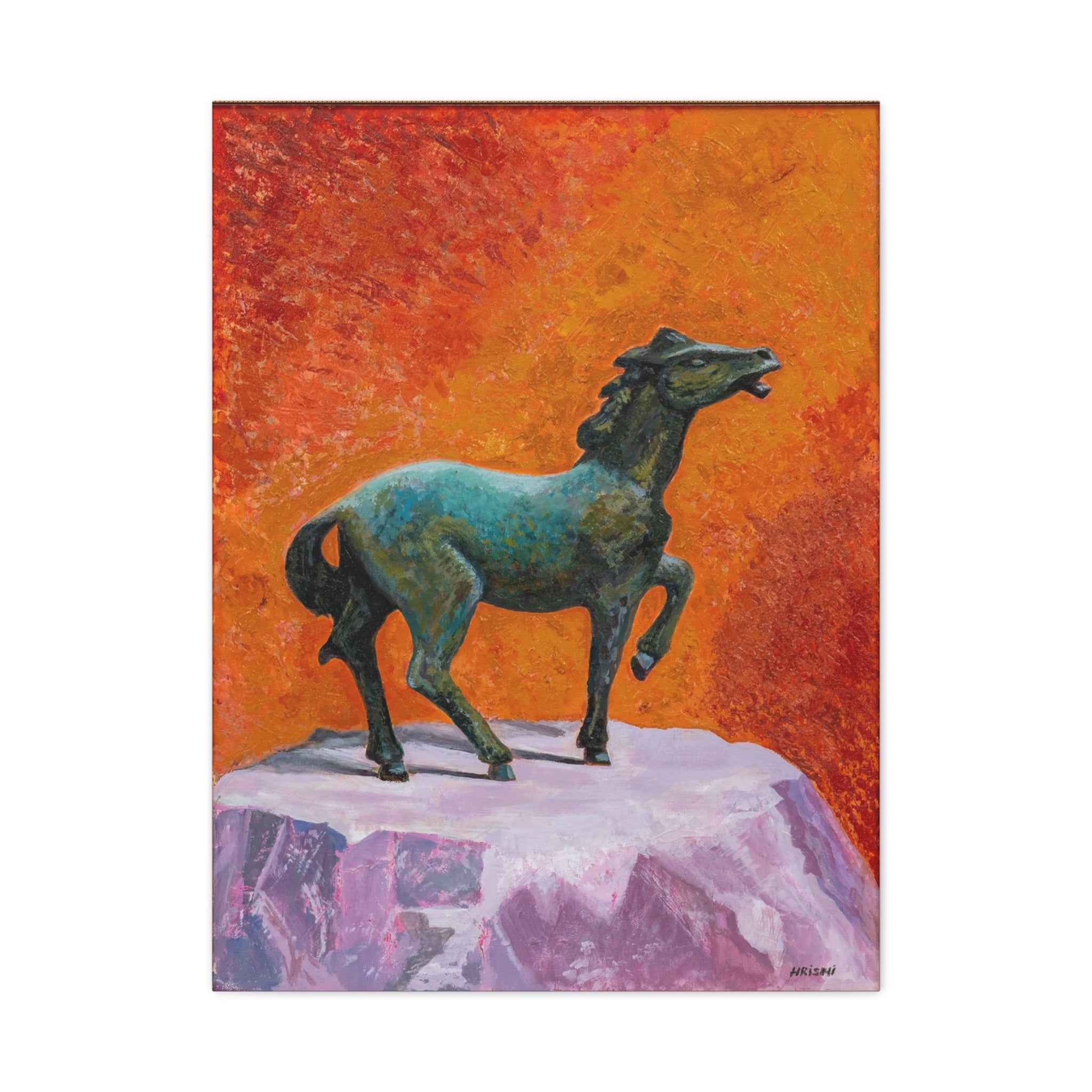 Bronze Horse Statue Canvas Print — Vibrant Equestrian Wall Art