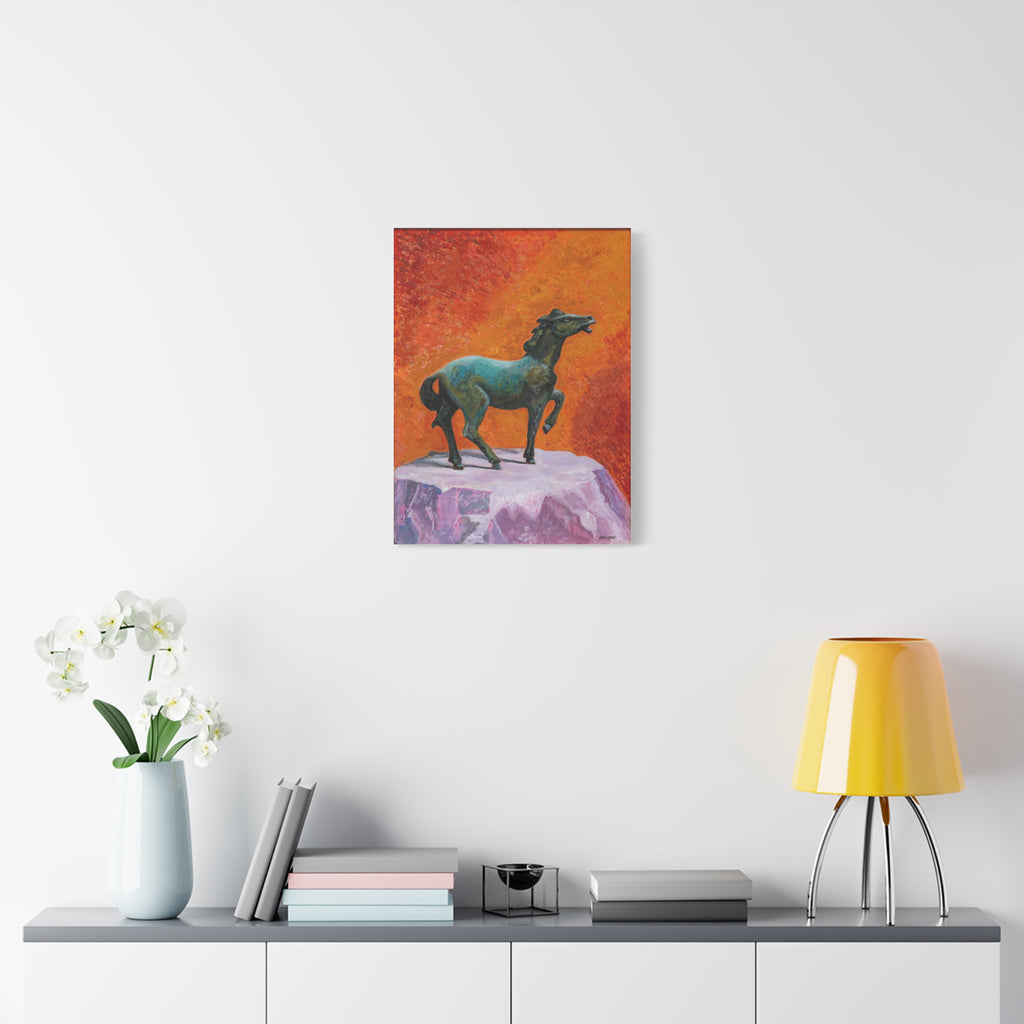 "One the Verge" Bronze Horse Statue Canvas Print — Vibrant Equestrian Wall Art