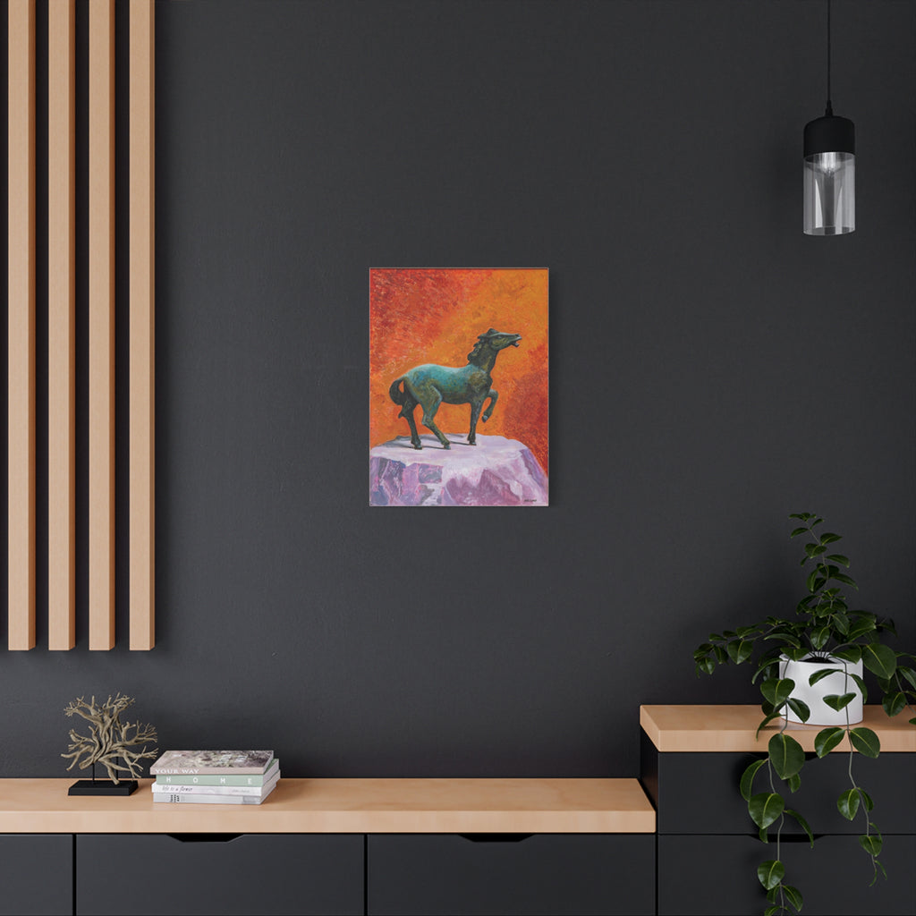 "One the Verge" Bronze Horse Statue Canvas Print — Vibrant Equestrian Wall Art