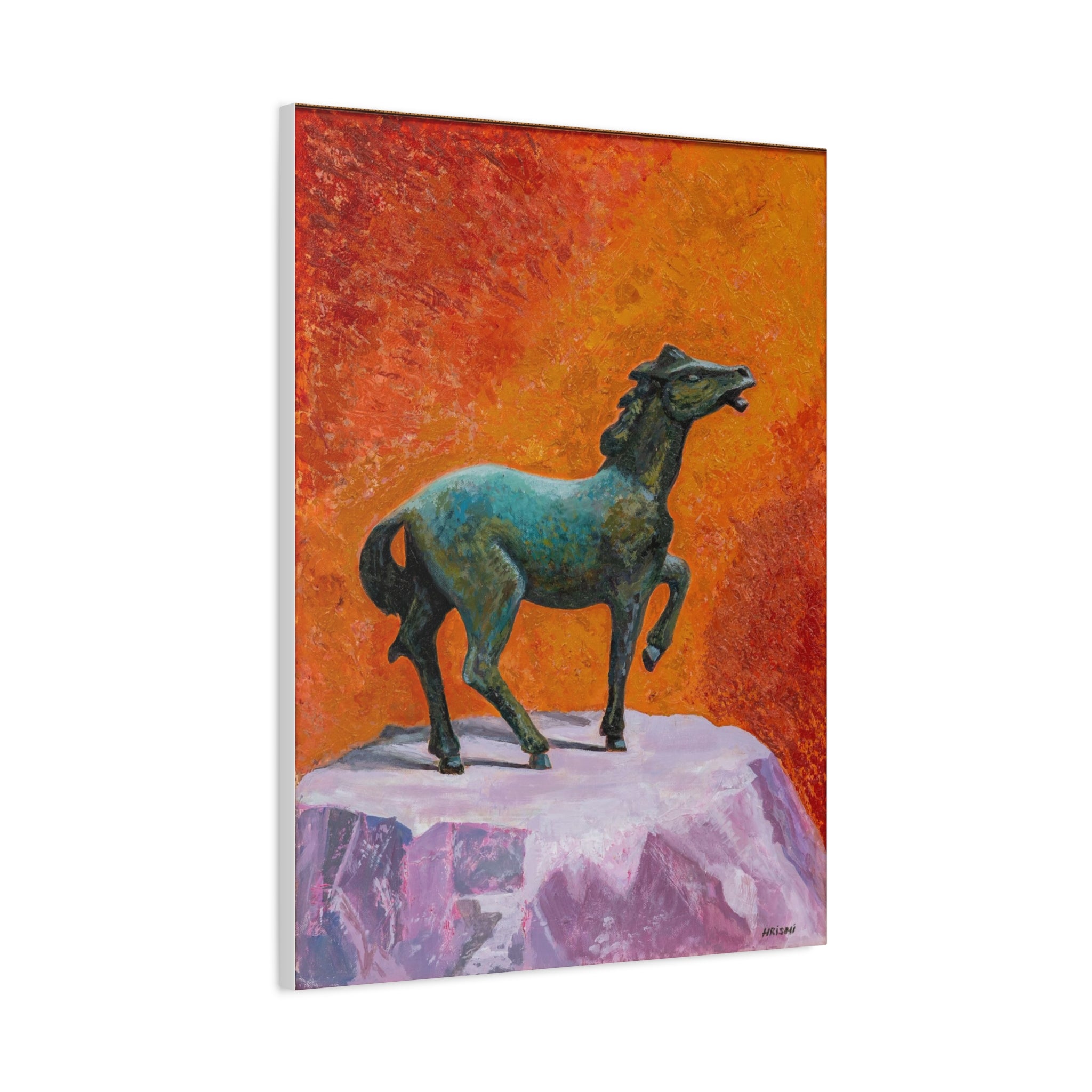 "One the Verge" Bronze Horse Statue Canvas Print — Vibrant Equestrian Wall Art