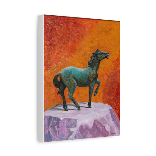 "One the Verge" Bronze Horse Statue Canvas Print — Vibrant Equestrian Wall Art
