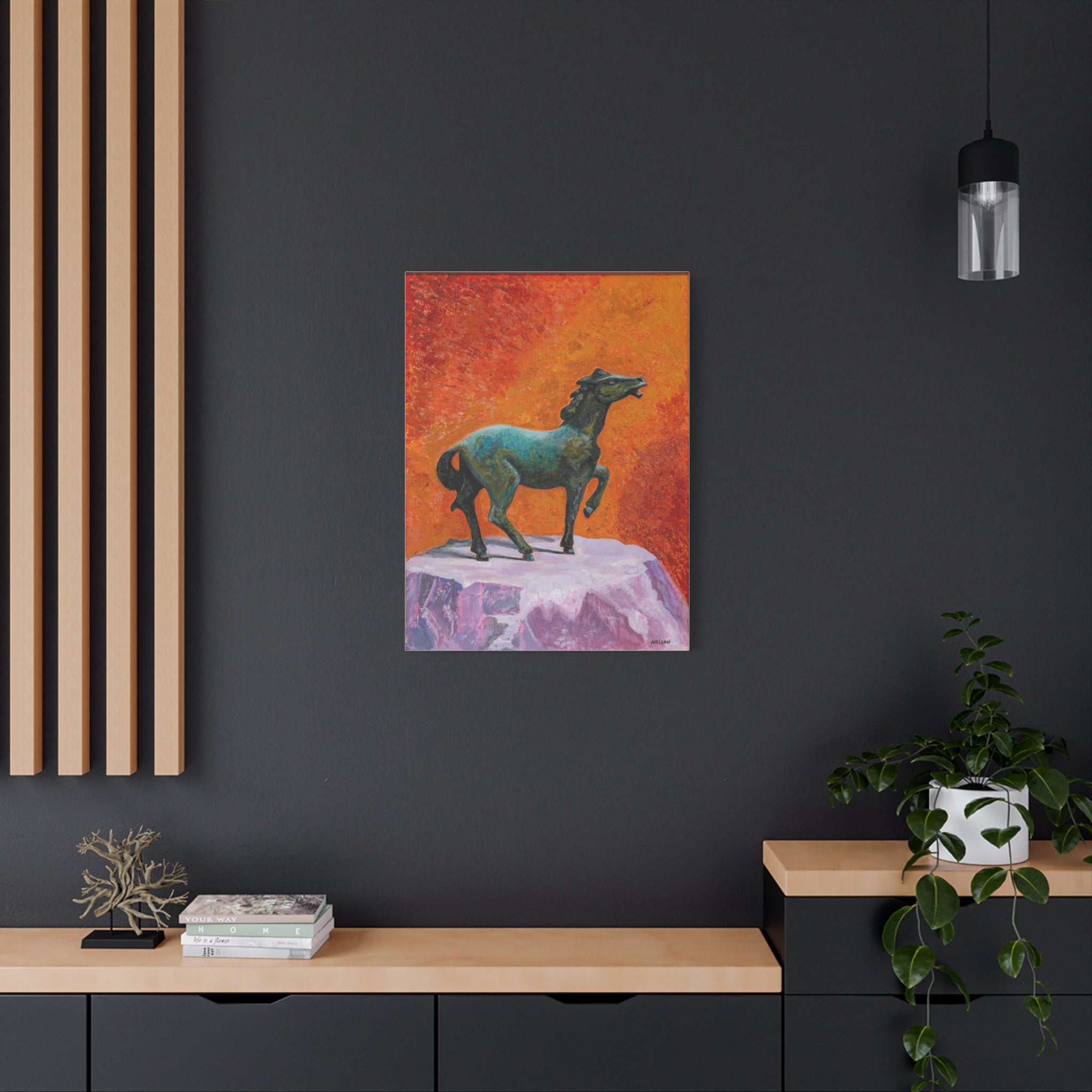 "One the Verge" Bronze Horse Statue Canvas Print — Vibrant Equestrian Wall Art