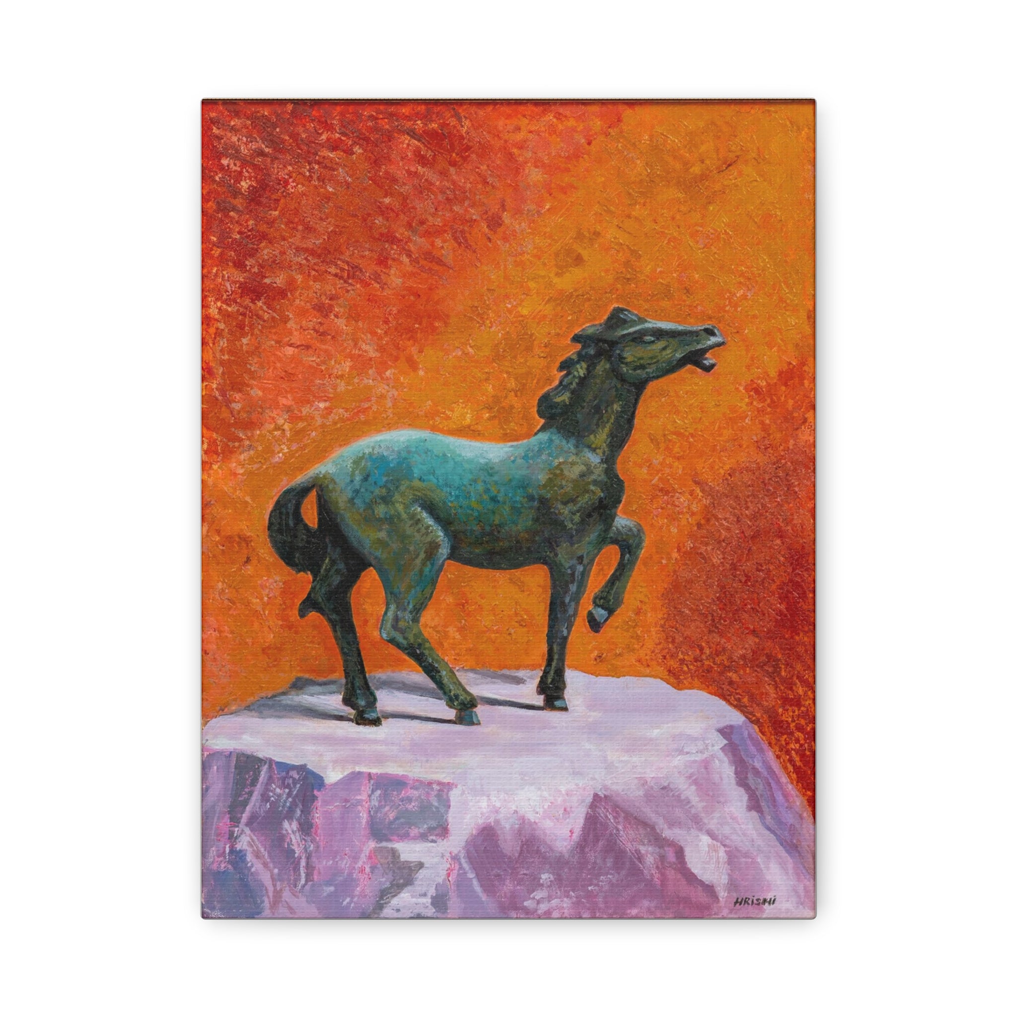 Bronze Horse Statue Canvas Print — Vibrant Equestrian Wall Art