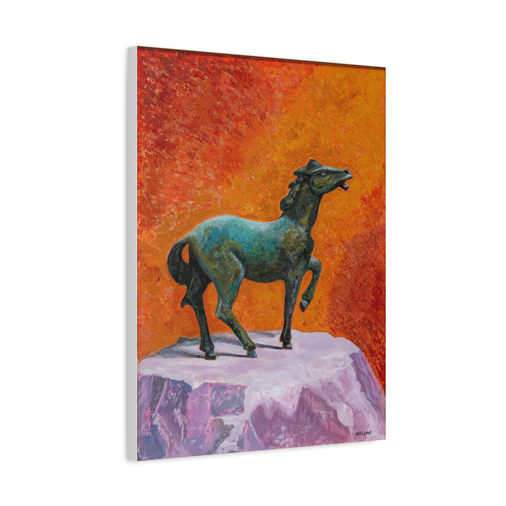 "One the Verge" Bronze Horse Statue Canvas Print — Vibrant Equestrian Wall Art
