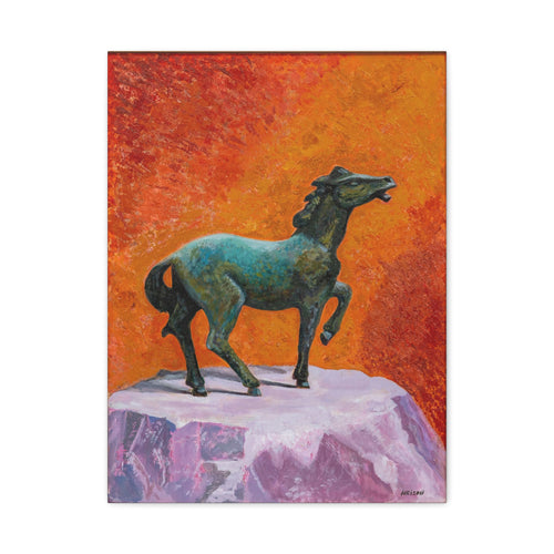 Bronze Horse Statue Canvas Print — Vibrant Equestrian Wall Art