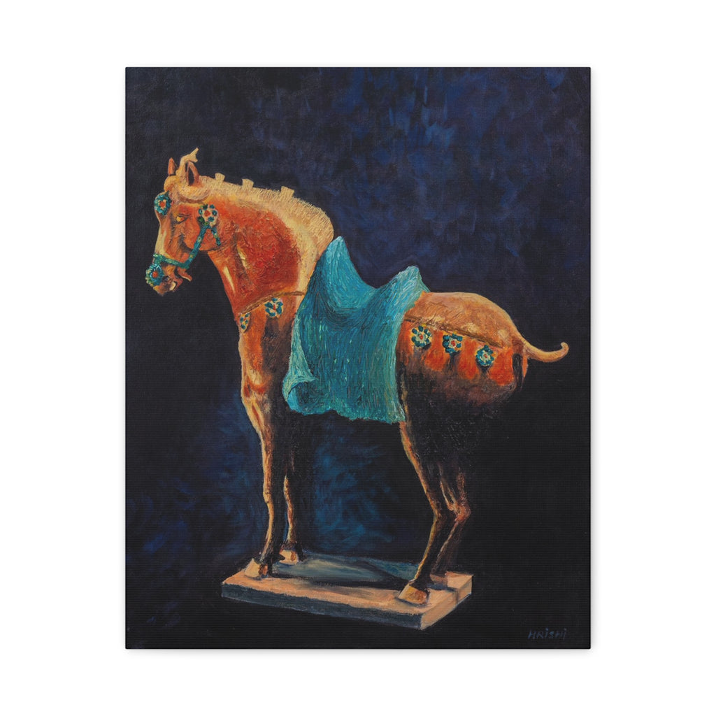 Equestrian Art Canvas Print — Blue Saddle Horse Matte Stretched Wall Art