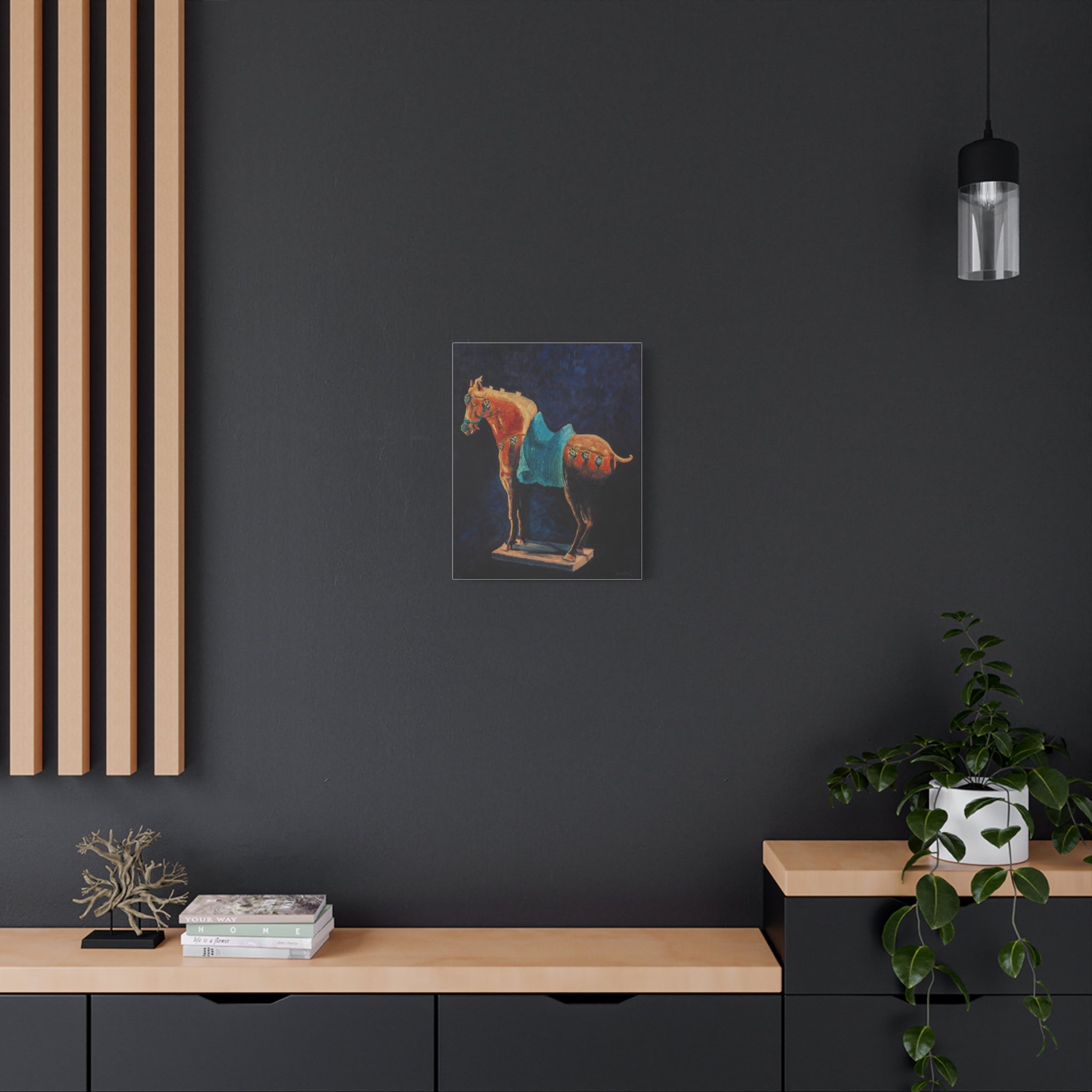 Equestrian Art Canvas Print — Blue Saddle Horse Matte Stretched Wall Art