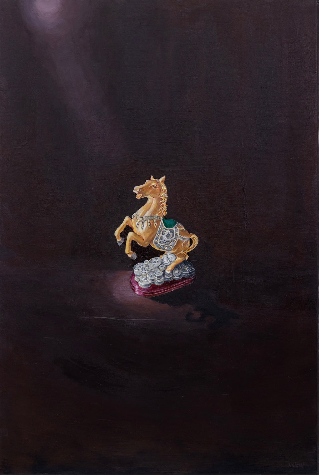Golden Carousel Horse Canvas Print — Vintage Toy Still Life Matte Stretched Wall Art